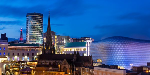 The city centre of Birmingham in the evening light
